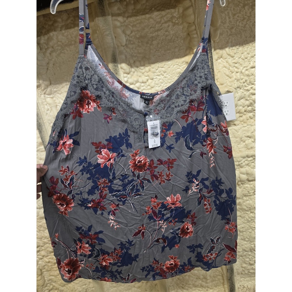 Torrid 4X Ava Stretch Challis Lace Trim Cami Plus Gray